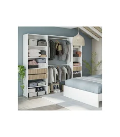Armario vestidor Tempo con 3 cajones y 2 barras de colgar color blanco/natur. 187 cm alto x 190 cm ancho x 40cm fondo.