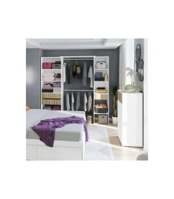 Armario vestidor Tempo con 3 cajones y 2 barras de colgar color blanco/natur. 187 cm alto x 190 cm ancho x 40cm fondo.