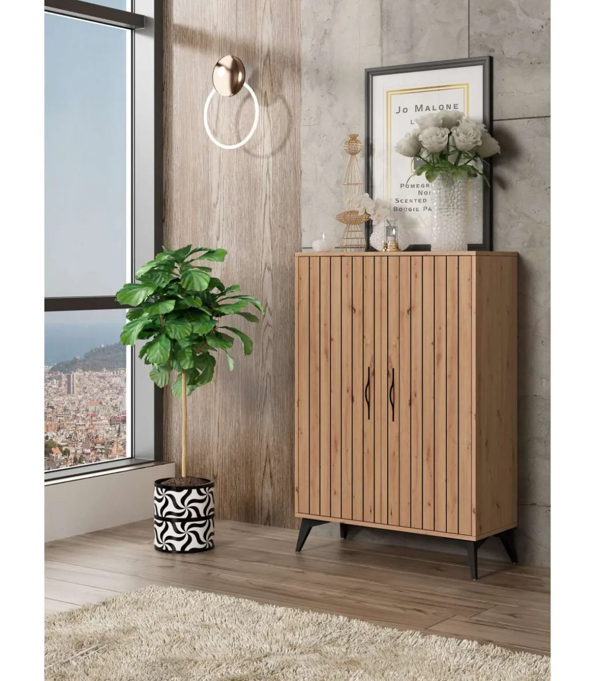 Armario zapatero 2 puertas Alicia en color roble amazonia. 80cm(ancho) 115cm(altura) 33cm(fondo)