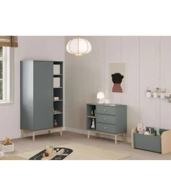 Baúl para dormitorio juvenil DYLAN acabado verde kaki/cera blanca, 42cm(alto) 70cm(ancho) 35cm(fondo)