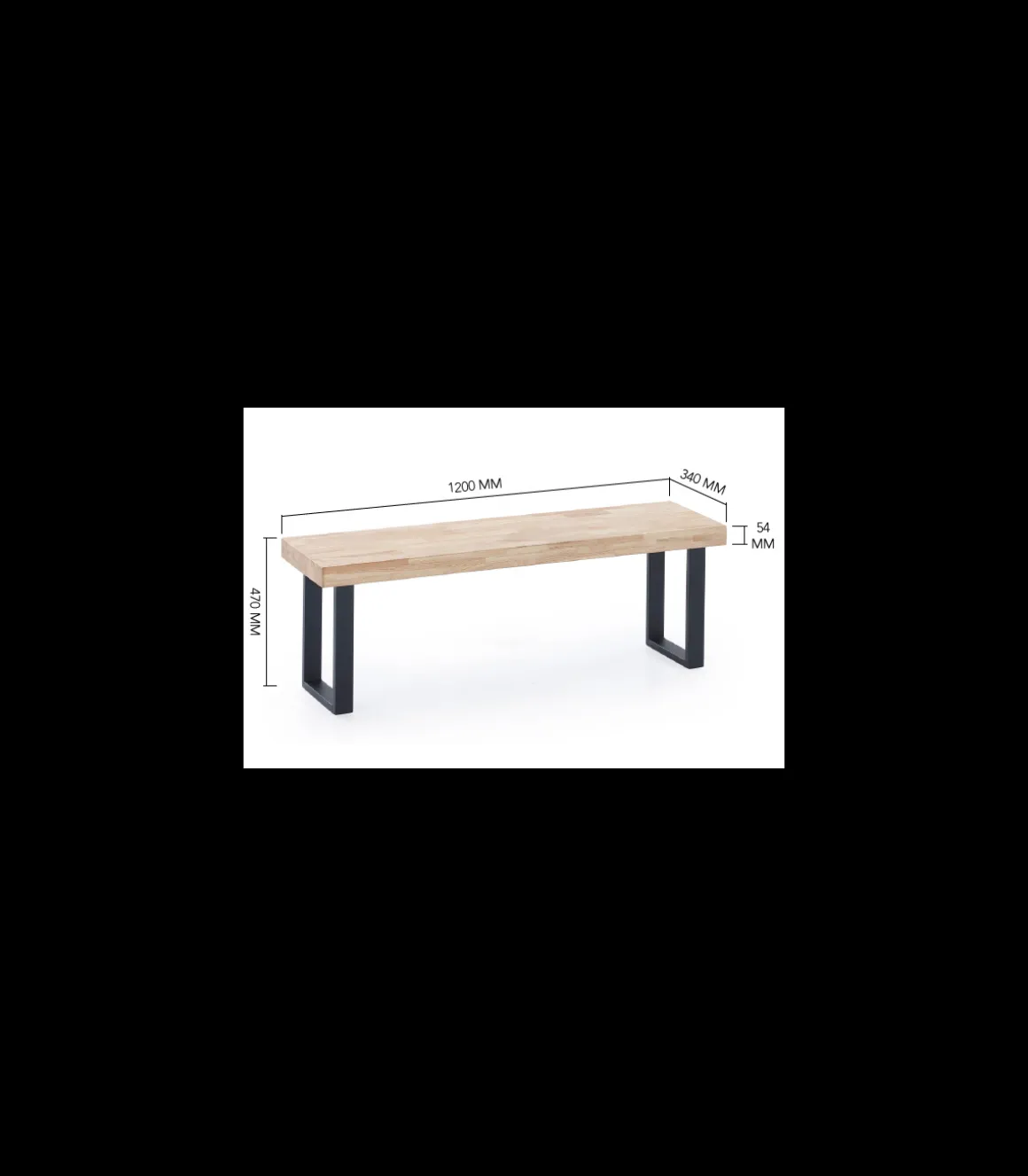 Banco Industrial Loft Roble American/Negro, 47cm(alto) 120cm(ancho) 34cm(fondo)
