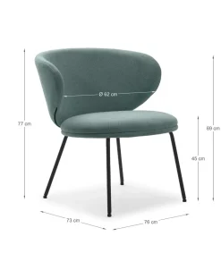 Butaca baja modelo Rebeca tapizado textil verde, 77.5cm (alto) 70cm (ancho) 79.5cm (largo)