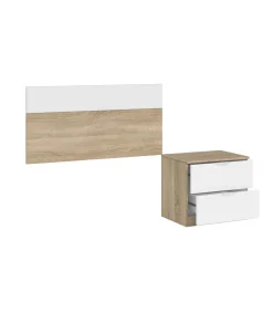 Cabecero para colchón de 90 cm + mesita para dormitorio juvenil modelo Luca acabado roble/blanco.