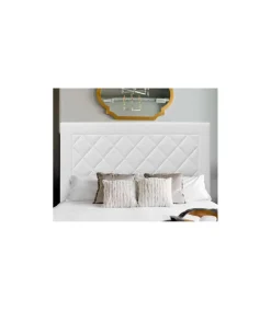 Cabecero Romo tapizado en polipiel blanco. 130 cm (alto), 145 cm (ancho), 7 cm (fondo).