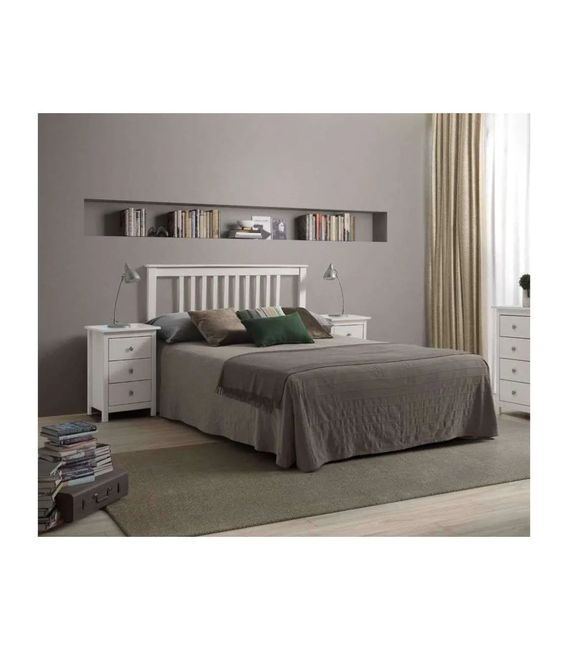 Cabecero Tabac pino macizo para cama en acabado blanco translucido 100 cm(alto)147 cm(ancho)