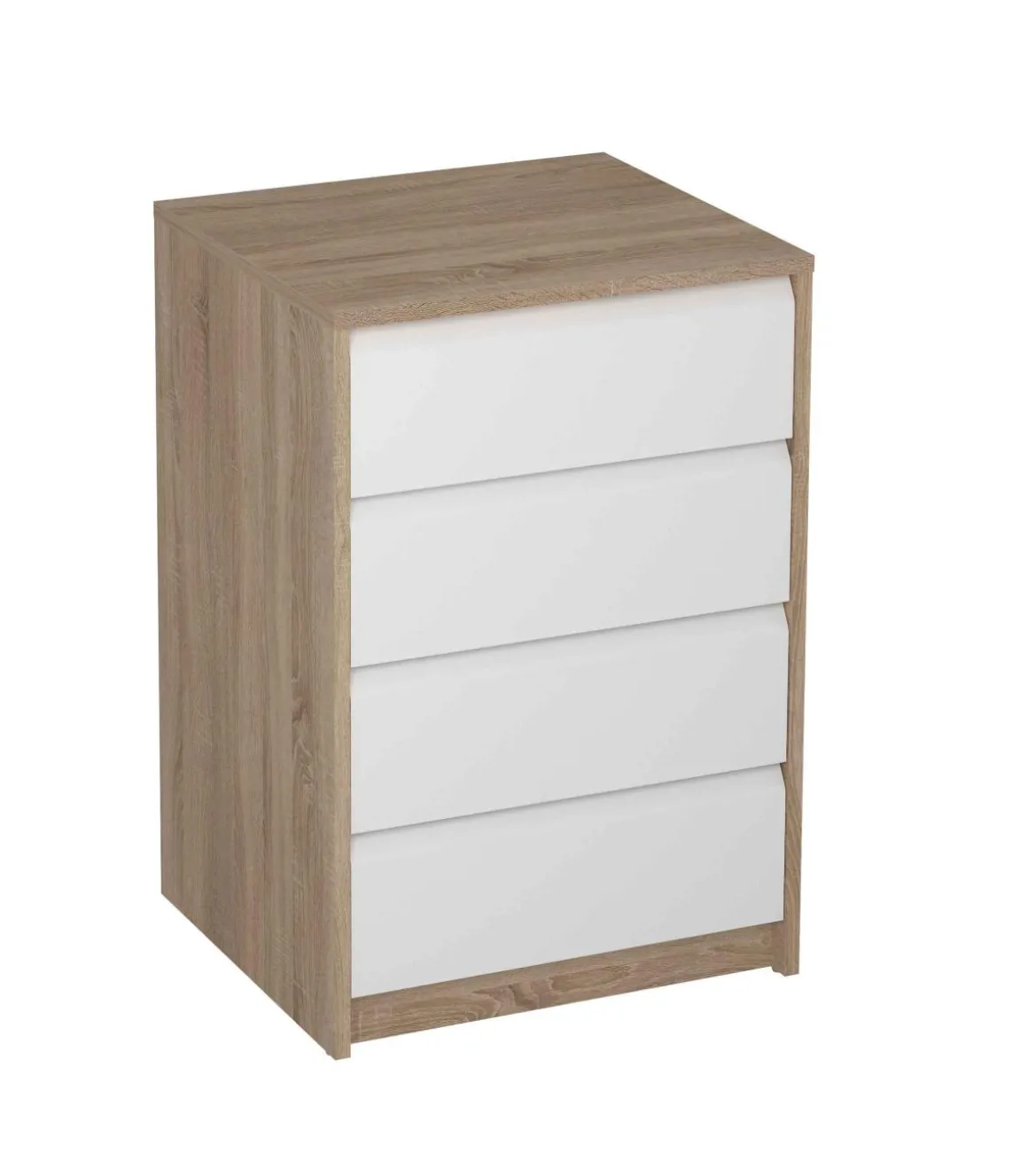 Cajonera Madrid de 50 cm con 4 cajones en blanco y roble. 73,4 cm(alto)50 cm(ancho)45 cm(fondo)