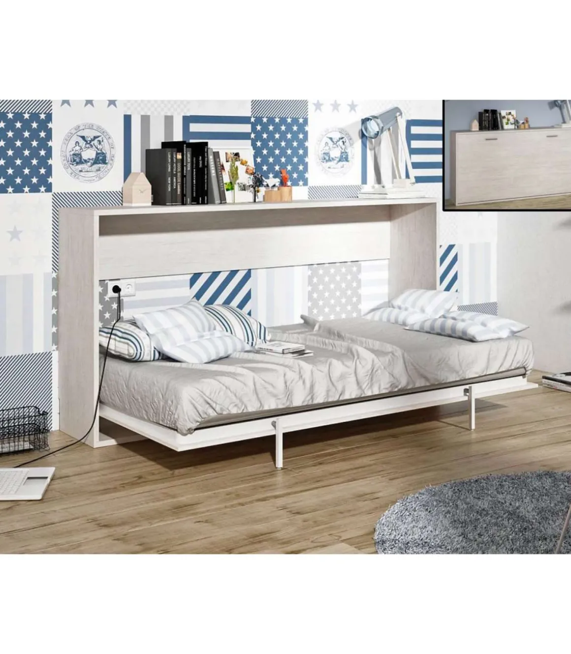 Cama abatible horizontal Mónica de 90 cm en color ártico.