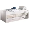 Cama compacta con cajones Soria acabado blanco/alistonado, 67.5cm(alto) 194.5cm(ancho) 95cm(largo)