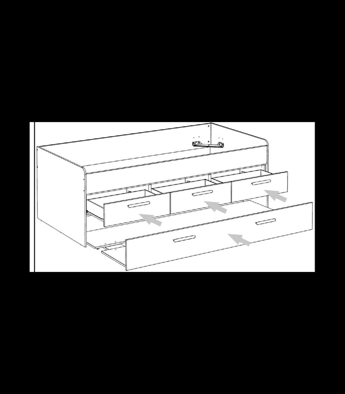 Cama compacta con cajones Soria acabado blanco/alistonado, 67.5cm(alto) 194.5cm(ancho) 95cm(largo)