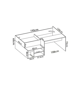 Cama compacta con escritorio Lara de 90 cm en blanco 72.7 cm(alto)133.8cm(ancho)195 cm(largo)