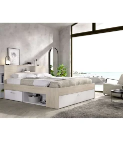 Cama compacta matrimonio Pozo Alcón en natural/blanco, 95cm(alto) 147cm(ancho) 219cm(largo)