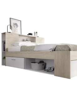 Cama compacta matrimonio Pozo Alcón en natural/blanco, 95cm(alto) 147cm(ancho) 219cm(largo)