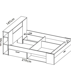 Cama compacta matrimonio Pozo Alcón en natural/blanco, 95cm(alto) 147cm(ancho) 219cm(largo)