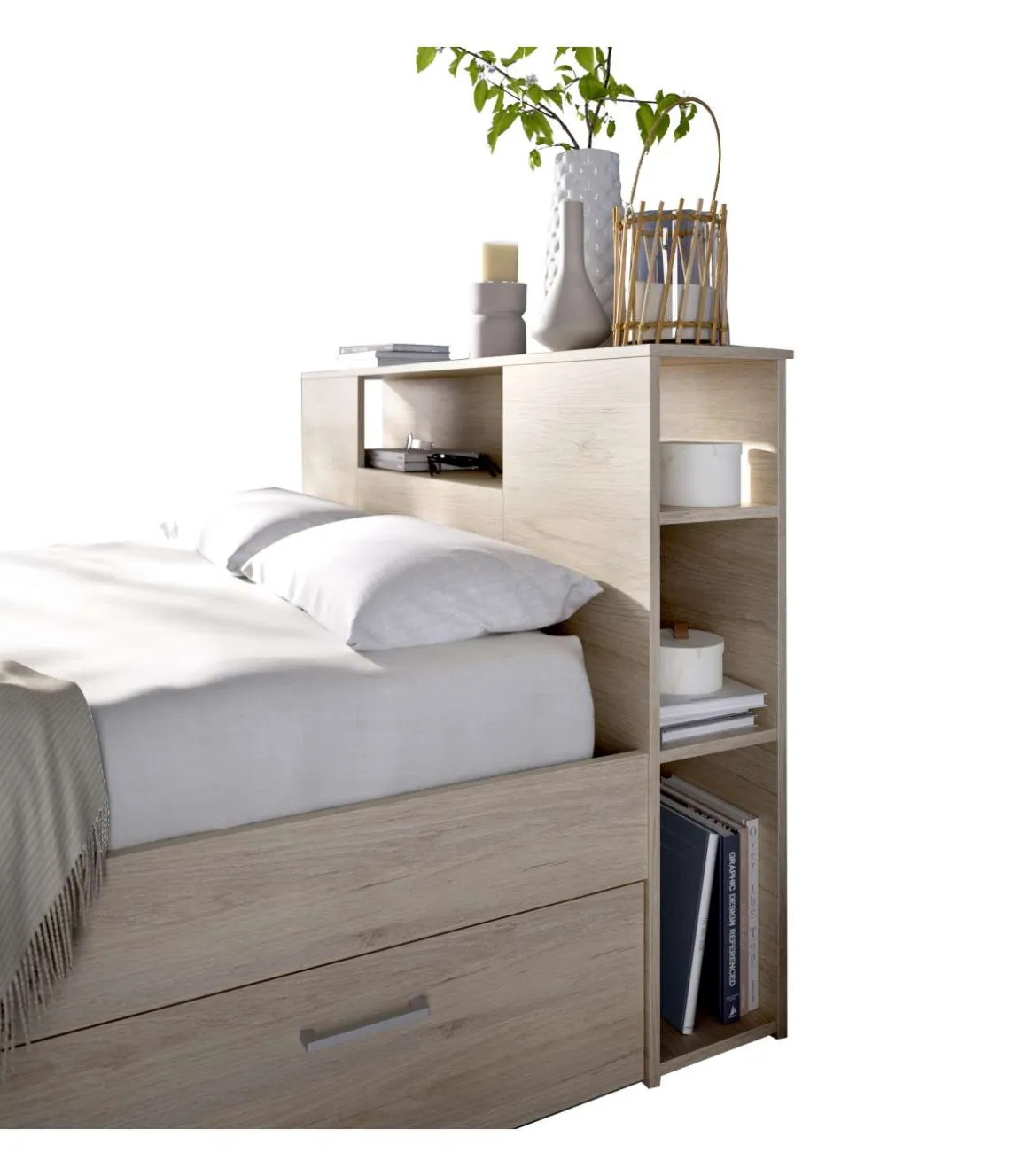 Cama compacta matrimonio Pozo Alcón en natural, 95cm(alto) 147cm(ancho) 219cm(largo)