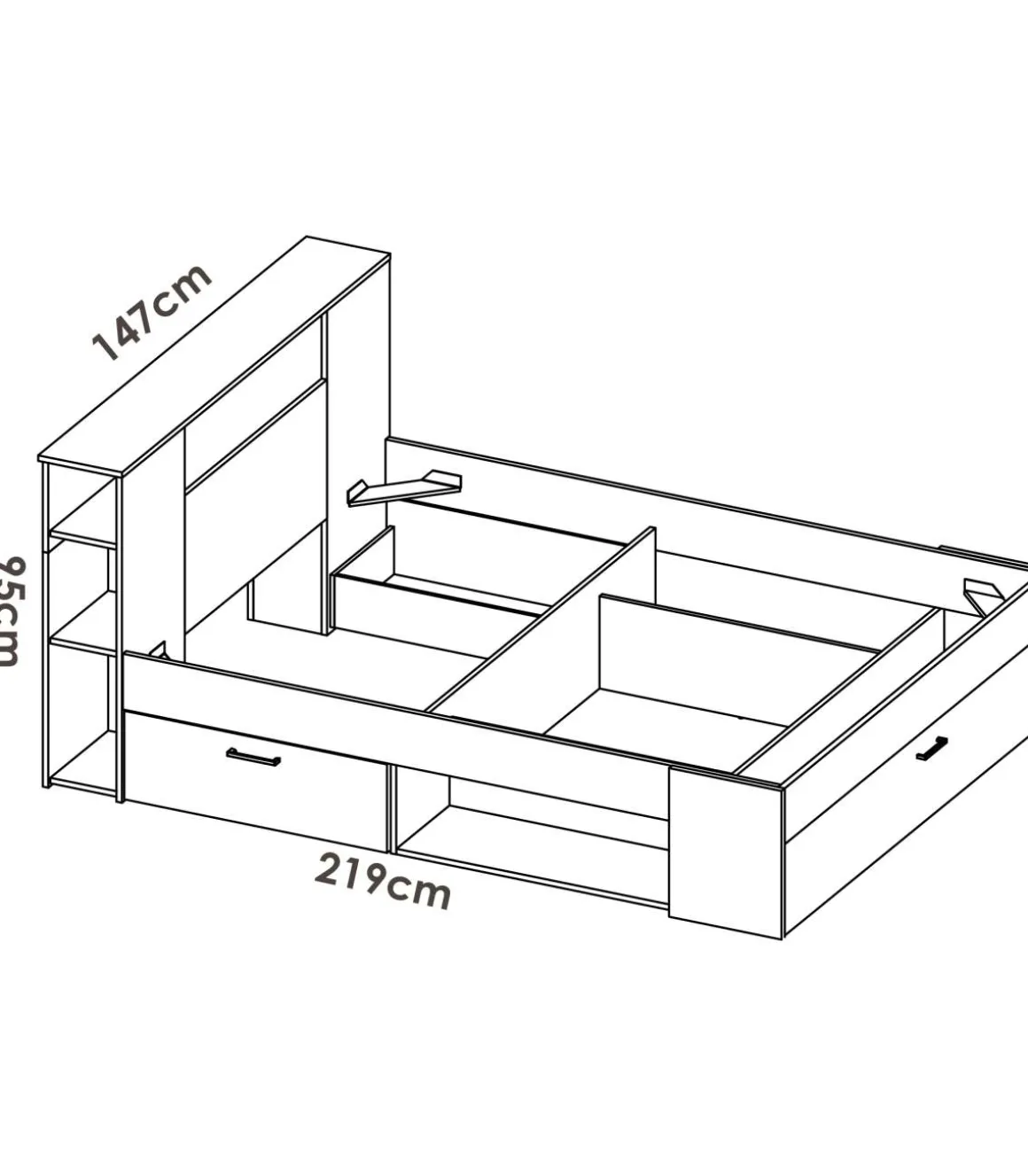 Cama compacta matrimonio Pozo Alcón en natural, 95cm(alto) 147cm(ancho) 219cm(largo)