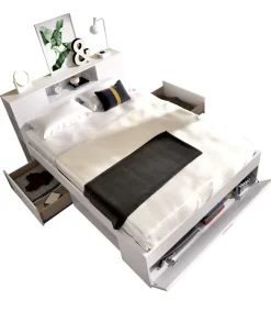 Cama compacta matrimonio Pozo Alcón en blanco, 95cm(alto) 147cm(ancho) 219cm(largo)