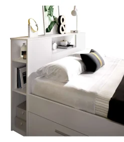 Cama compacta matrimonio Pozo Alcón en blanco, 95cm(alto) 147cm(ancho) 219cm(largo)