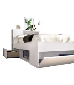 Cama compacta matrimonio Pozo Alcón-150 en blanco, 95cm(alto) 157cm(ancho) 219cm(largo)
