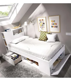Cama compacta Pozo Alcón de 90 cm en blanco 95 cm(alto)99cm(ancho)218 cm(largo)