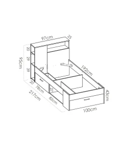 Cama compacta Pozo Alcón de 90 cm en blanco 95 cm(alto)99cm(ancho)218 cm(largo)