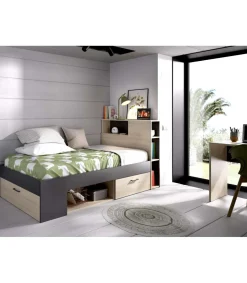 Cama compacta Pozo Alcón de 90 cm en natural/grafito 95 cm(alto)99cm(ancho)218 cm(largo)