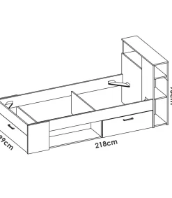 Cama compacta Pozo Alcón de 90 cm en natural/grafito 95 cm(alto)99cm(ancho)218 cm(largo)