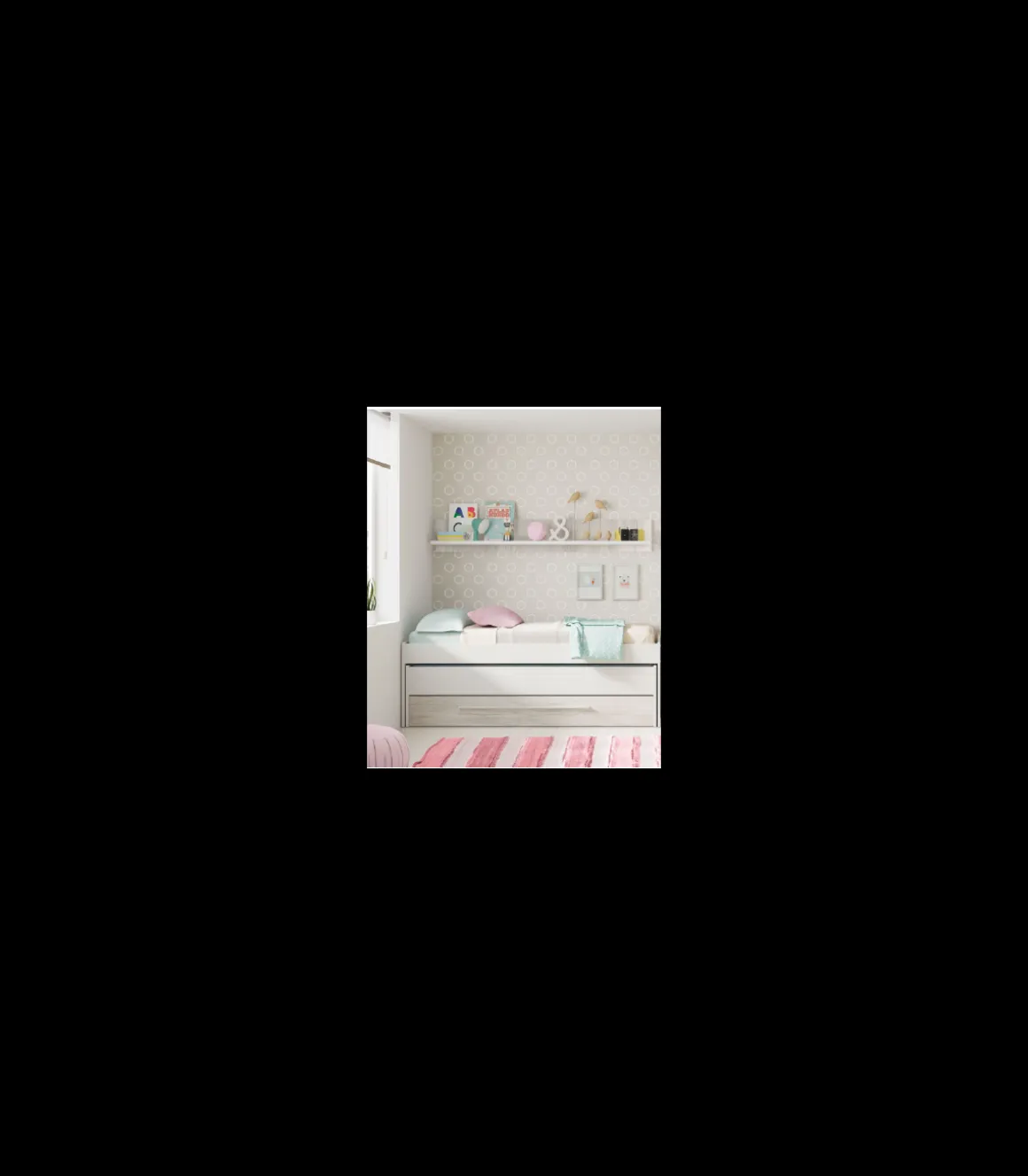 Cama compacta y estantería Elliot acabado blanco artic/blanco velho, 65cm(alto) 199cm(ancho) 96cm(largo)