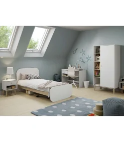 Cama juvenil DYLAN acabado blanco/cera blanca, 45/90cm(alto) 195.4cm(ancho) 106.5cm(fondo)