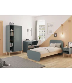 Cama juvenil DYLAN acabado verde kaki/cera blanca, 45/90cm(alto) 195.4cm(ancho) 106.5cm(fondo)