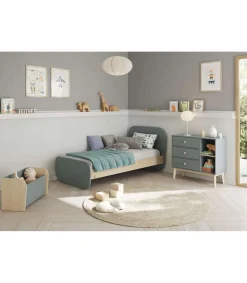 Cama juvenil DYLAN acabado verde kaki/cera blanca, 45/90cm(alto) 195.4cm(ancho) 106.5cm(fondo)