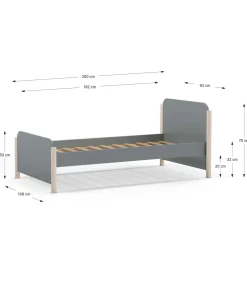 Cama juvenil Emma acabado verde kaki/cera blanca, 70cm(alto) 199cm(ancho) 107.2cm(fondo)