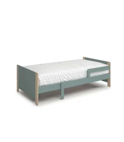 Cama juvenil extensible Amir acabado verde petroleo/cera blanca, 60cm(alto) 98.2m(ancho) 144.2/194.2cm(fondo)