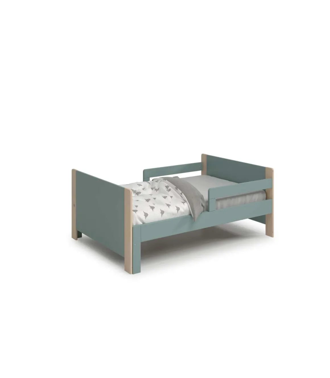 Cama juvenil extensible Amir acabado verde petroleo/cera blanca, 60cm(alto) 98.2m(ancho) 144.2/194.2cm(fondo)