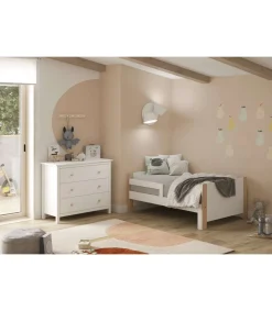 Cama juvenil extensible Amir acabado crema/cera blanca, 60cm(alto) 98.2cm(ancho) 144.2/194.2cm(fondo)
