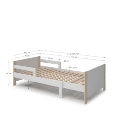 Cama juvenil extensible Amir acabado crema/cera blanca, 60cm(alto) 98.2cm(ancho) 144.2/194.2cm(fondo)