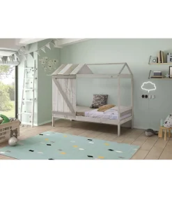 Cama juvenil modelo Aria acabado blanco/tonos grises, 174.8cm(alto) 101.7cm(ancho) 197.6cm(fondo)