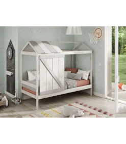 Cama juvenil modelo Aria acabado blanco/tonos grises, 174.8cm(alto) 101.7cm(ancho) 197.6cm(fondo)