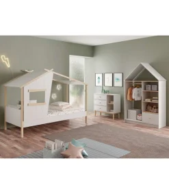 Cama juvenil modelo Lola acabado blanco/cera blanca, 158.5cm(alto) 103cm(ancho) 215.4cm(fondo)