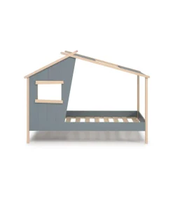Cama juvenil modelo Lola acabado verde kaki/cera blanca, 158.5cm(alto) 103cm(ancho) 215.4cm(fondo)