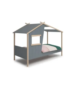 Cama juvenil modelo Lola acabado verde kaki/cera blanca, 158.5cm(alto) 103cm(ancho) 215.4cm(fondo)