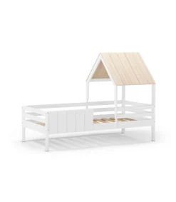 Cama juvenil modelo Nuria sin cajón acabado blanco/cera blanca, 151.8cm(alto) 114.1cm(ancho) 201.2cm(fondo)