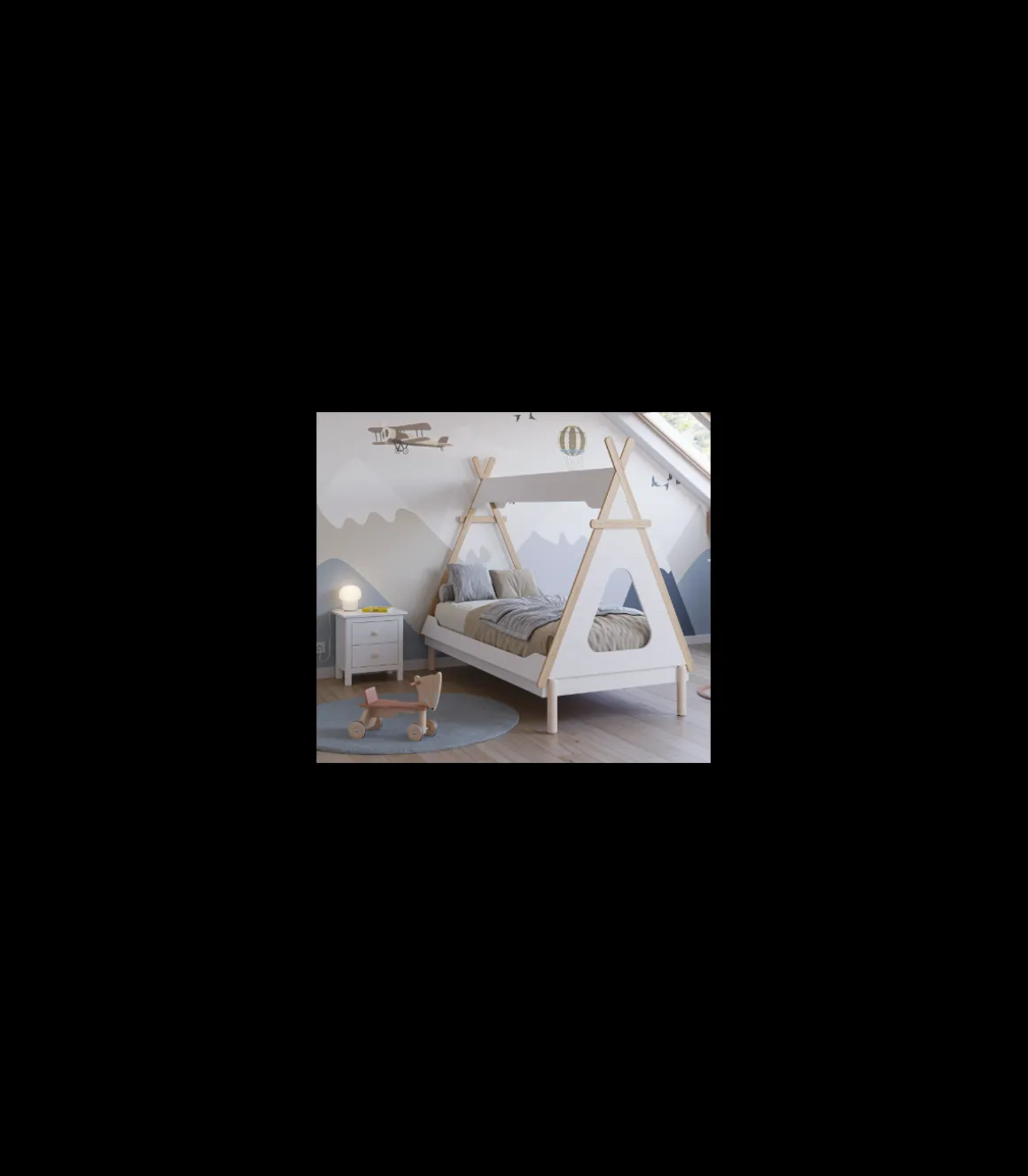 Cama juvenil modelo Tadeo acabado blanco/cera blanca, 165cm(alto) 104cm(ancho) 210cm(fondo)