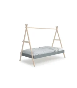 Cama juvenil modelo Teresa acabado cera blanca/verde kaki, 160cm(alto) 104.5cm(ancho) 209.4cm(fondo)