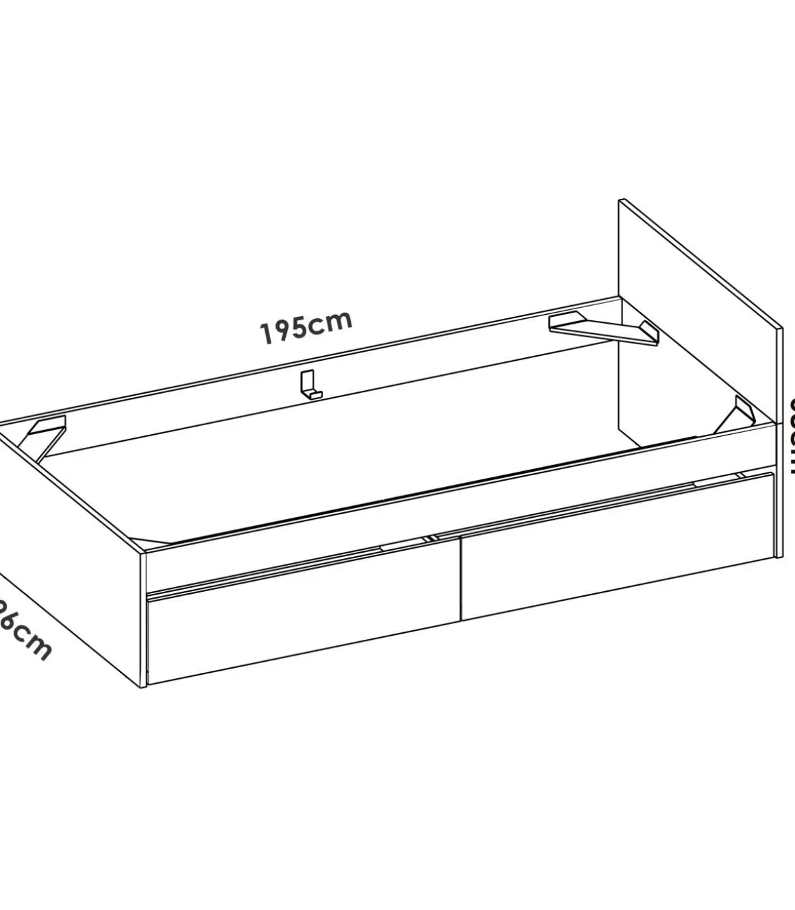 Cama juvenil Sam de 90 cm con cajones en natural/blanco, 68cm(alto) 96cm(ancho) 195cm(largo)