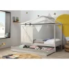 Cama juvenil tipo cabaña con cajón modelo Tara acabado blanco con tonos grises, 208.6cm(largo) 105cm(ancho) 183.5cm(alto).