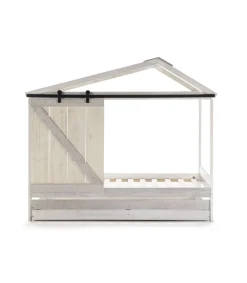Cama juvenil tipo cabaña con cajón modelo Tara acabado blanco con tonos grises, 208.6cm(largo) 105cm(ancho) 183.5cm(alto).