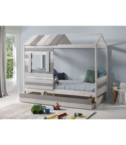 Cama juvenil tipo cabaña Lia-2 con cajón acabado multicolor 200 cm(alto) 148 cm(ancho) 200.4 cm(largo) .