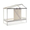Cama juvenil tipo cabaña modelo Tara acabado blanco con tonos grises, 208.6cm(largo) 105cm(ancho) 183.5cm(alto).