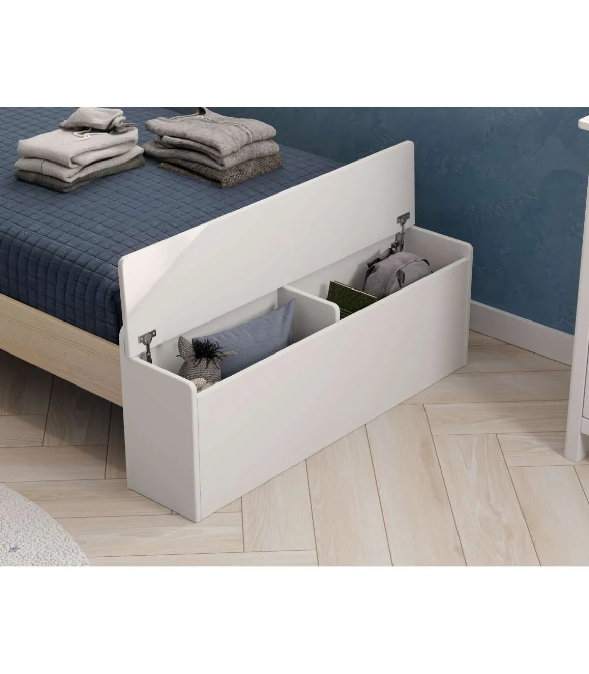 Cama juvenil tipo cabaña modelo ERIC acabado blanco/cera, 216.5cm(largo) 128.5cm(ancho) 153cm(alto).