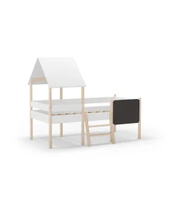 Cama juvenil tipo cabaña modelo Mario con pizarra acabado blanco/cera blanca, 150cm(alto) 110cm(ancho) 202cm(fondo)